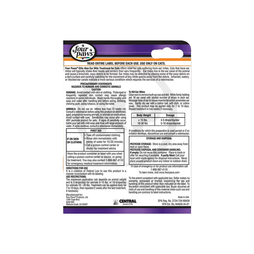Four Paws Healthy Promise Aloe Ear Mite Treatment For Cats 0.75-oz - Image 2