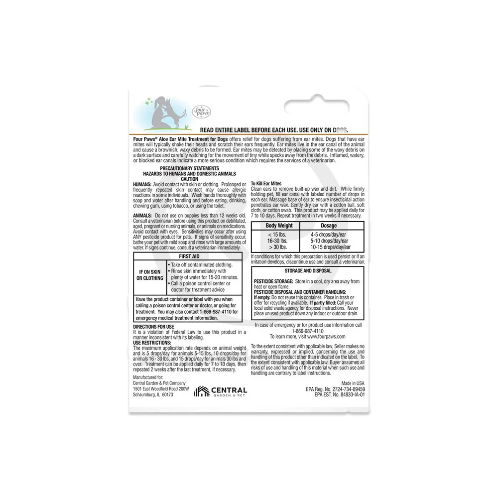 Four Paws Healthy Promise Aloe Ear Mite Treatment For Dogs 0.75-oz - Image 2