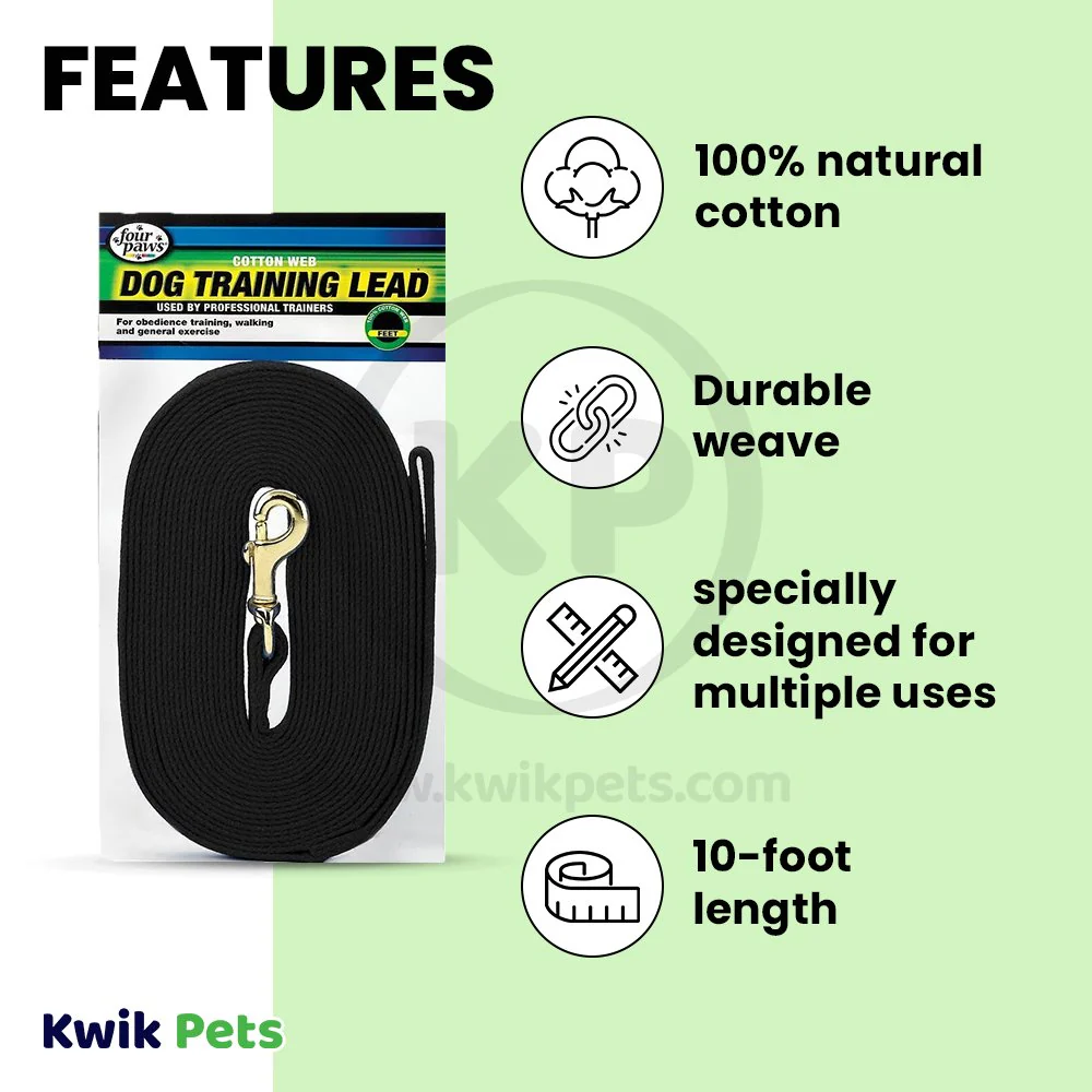 Four Paws Cotton Web Dog Training Lead Black 10-ft - Image 3