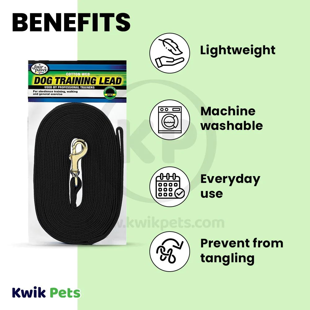 Four Paws Cotton Web Dog Training Lead Black 10-ft - Image 4