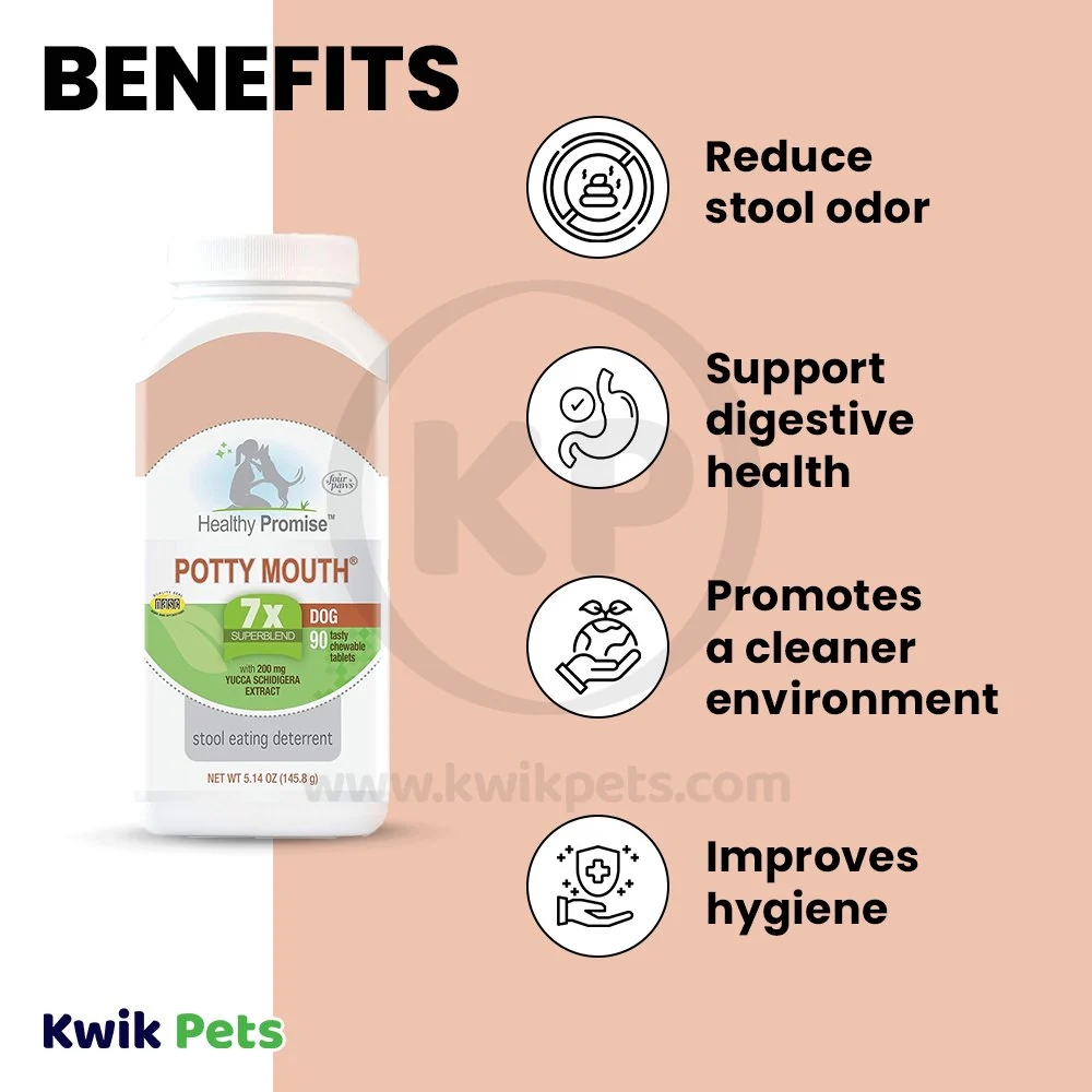 Four Paws Healthy Promise Potty Mouth Coprophagia Stool Eating Deterrent Dog Chewable Tablets 90 Count 5.14-oz - Image 4