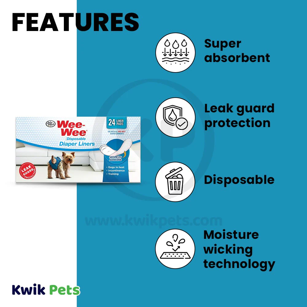 Four Paws Wee-Wee Dog Diaper Garment Pads One Size 24 Count - Image 2
