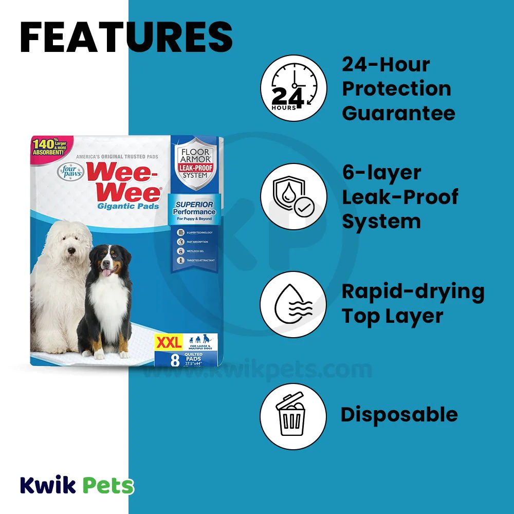 Four Paws Wee-Wee Superior Performance Gigantic Dog Pee Pads 8 Count 27.5 in X 44 in - Image 3