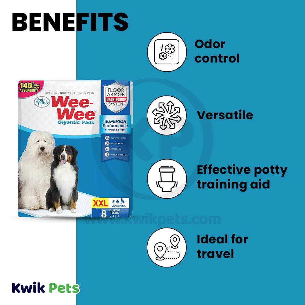 Four Paws Wee-Wee Superior Performance Gigantic Dog Pee Pads 8 Count 27.5 in X 44 in - Image 4