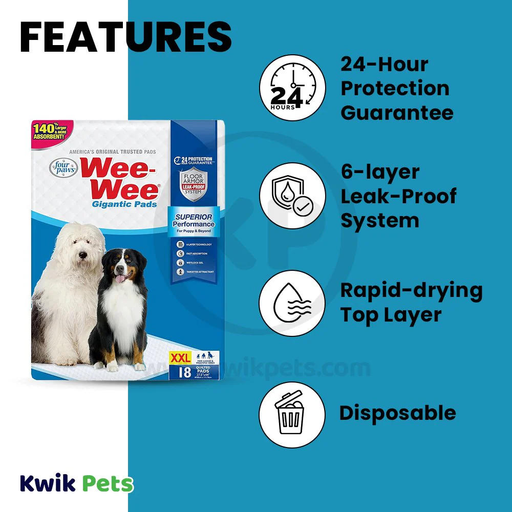 Four Paws Wee-Wee Superior Performance Gigantic Dog Pee Pads 18 Count 27.5 in X 44 in - Image 3