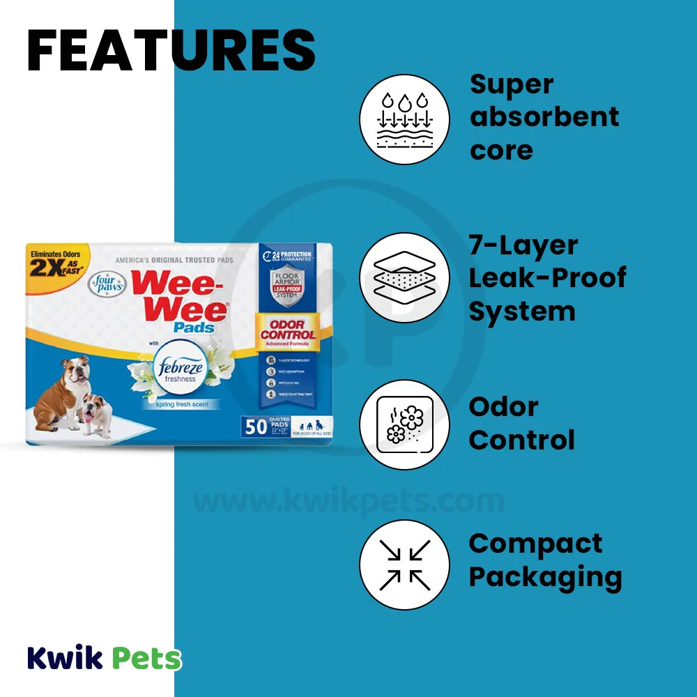 Four Paws Wee-Wee Odor Control Dog Training Pads with Febreze Freshness 50 Count 22 in X 23 in - Image 3