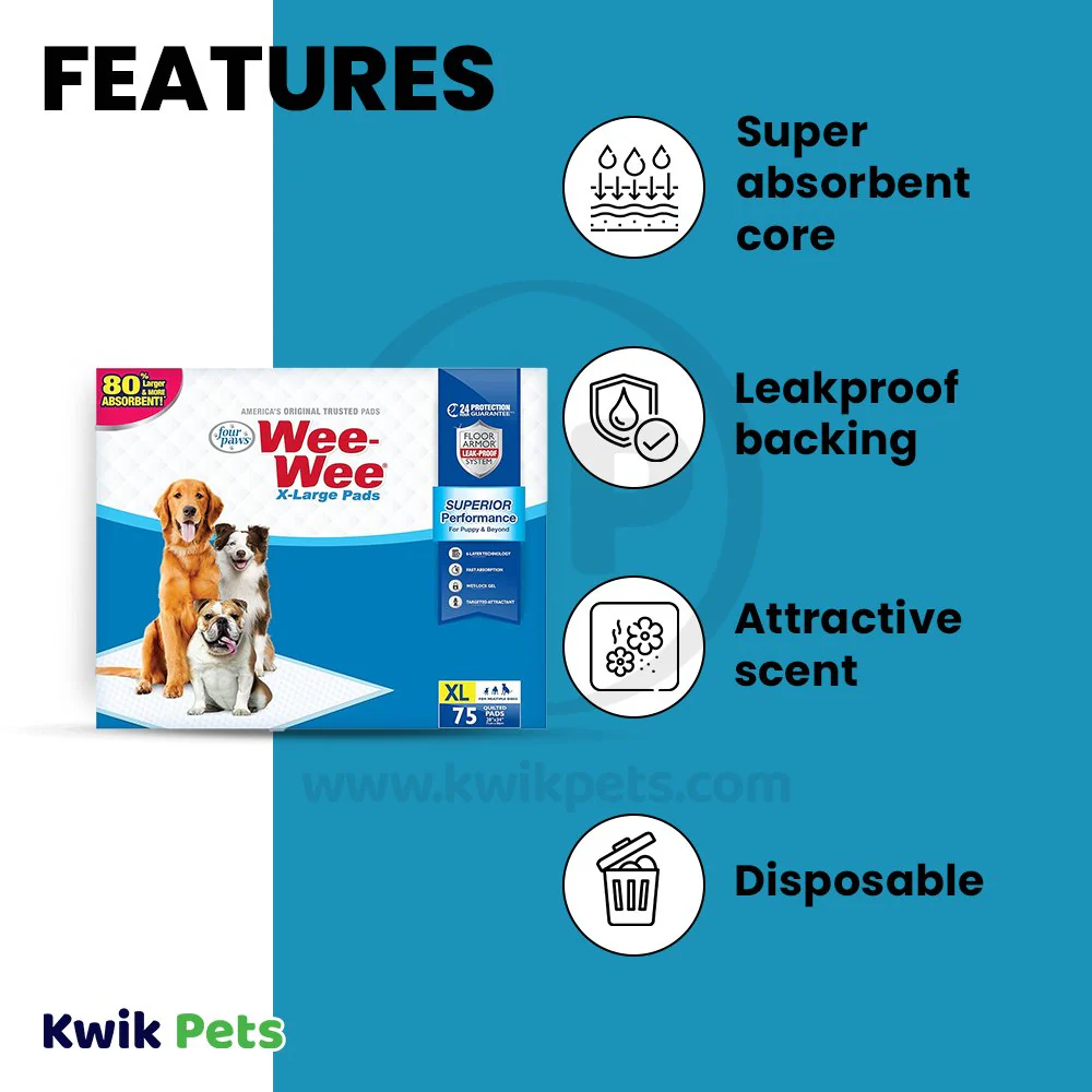 Four Paws Wee-Wee Superior Performance X-Large Dog Pee Pads 75 Count 28 in X 34 in - Image 3