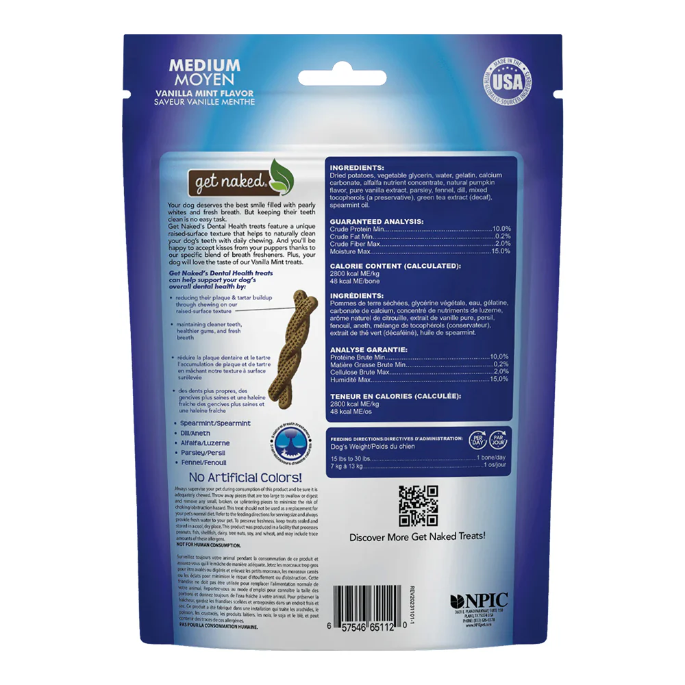 Get Naked Dental Health Grain-Free Bone Dog Treats Vanilla Mint Medium 6.6-oz - Image 2