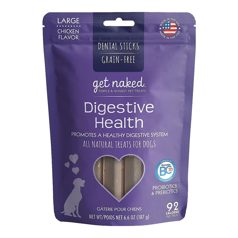 Get Naked Digestive Health Grain-Free Dental Stick Chicken Dog Treats Large 6.6-oz