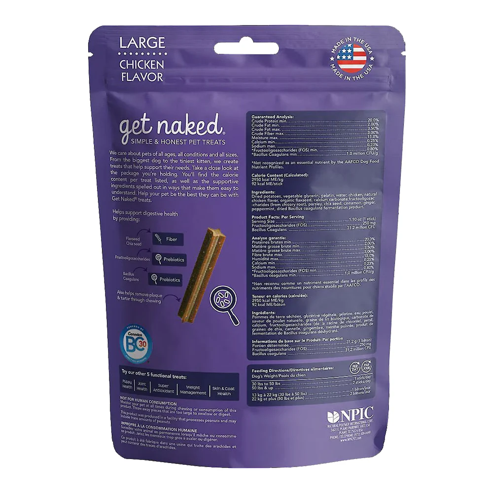 Get Naked Digestive Health Grain-Free Dental Stick Chicken Dog Treats Large 6.6-oz - Image 2