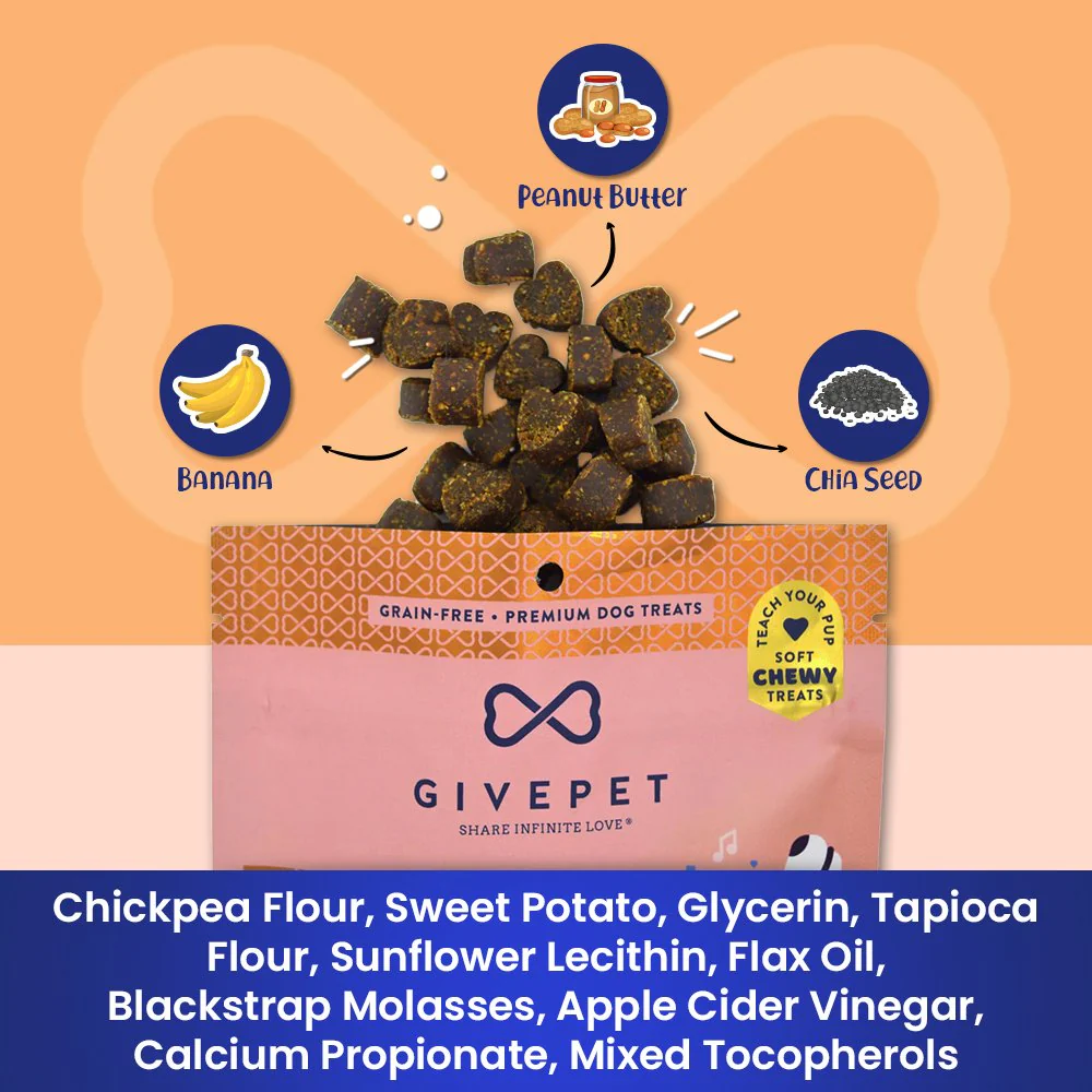 Givepet Upward Dog Grain-Free Premium Soft Chewy Dog Treats Banana, Peanut Butter & Chia Seed 6-oz - Image 3