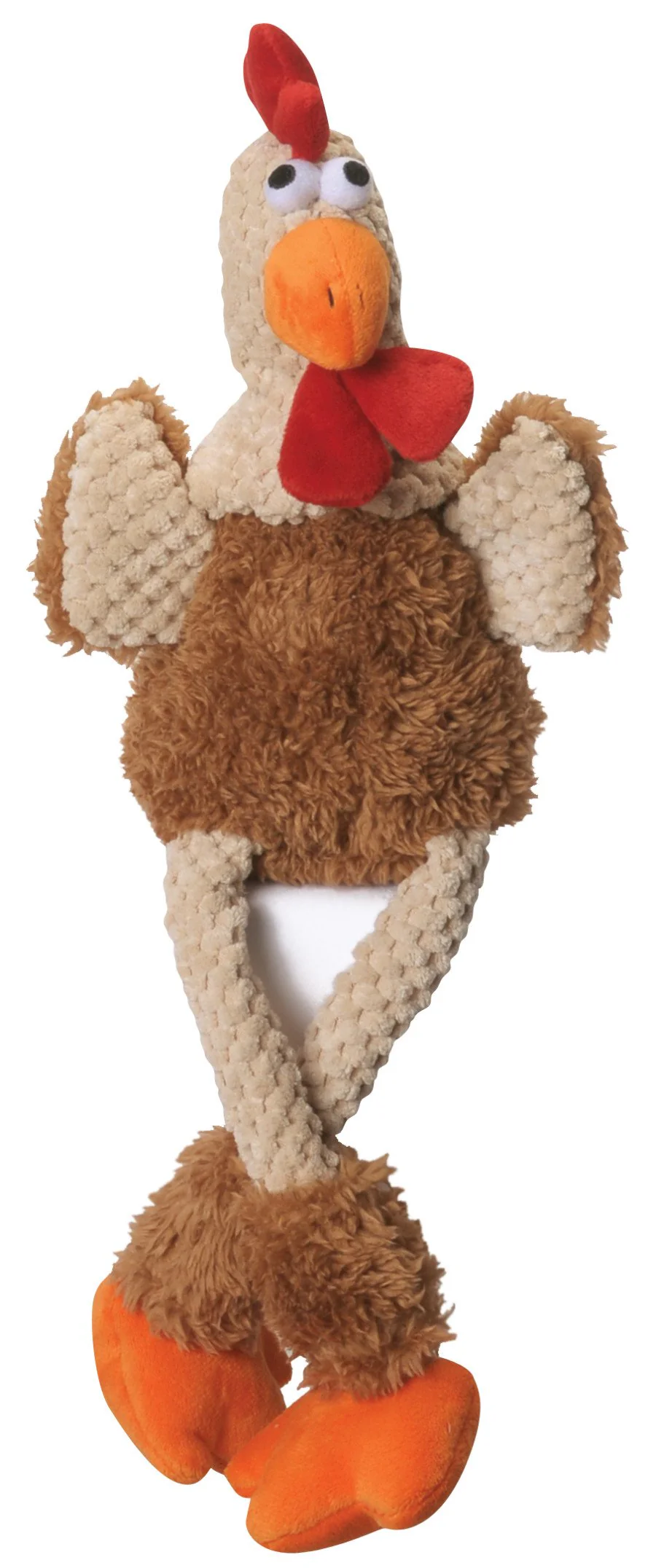 goDog Checkers Chew Guard Rooster Squeaky Plush Dog Toy Brown Large