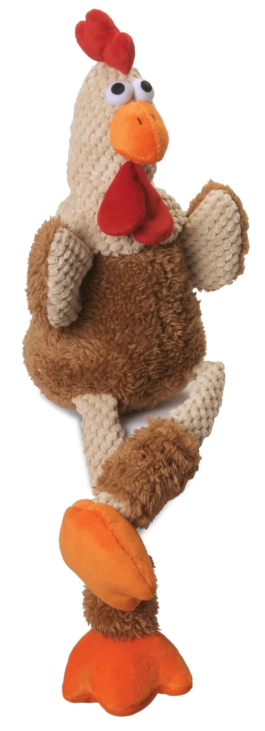goDog Checkers Chew Guard Rooster Squeaky Plush Dog Toy Brown Small