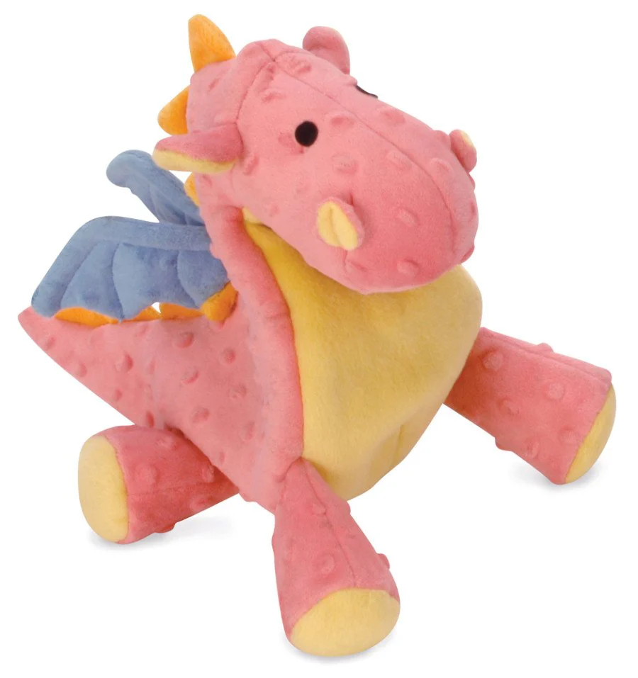 goDog Dragons Chew Guard Technology Squeaky Plush Dog Toy Coral Large