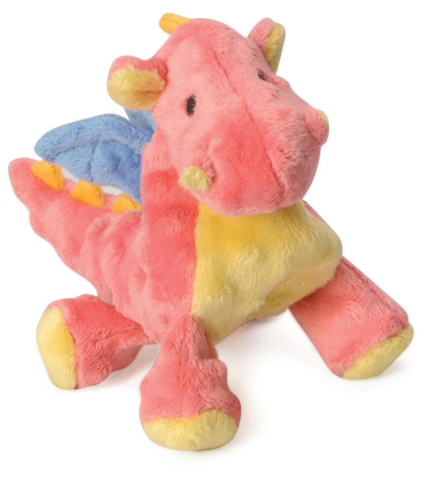 goDog Dragons Chew Guard Technology Squeaky Plush Dog Toy Coral Small