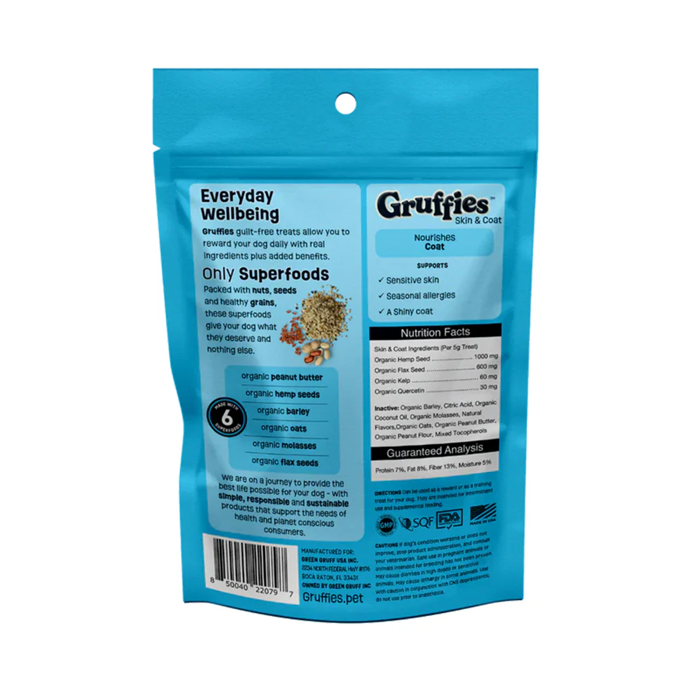 Green Gruff Gruffies Skin & Coat Dog Treats Peanut Butter 6-oz - Image 2