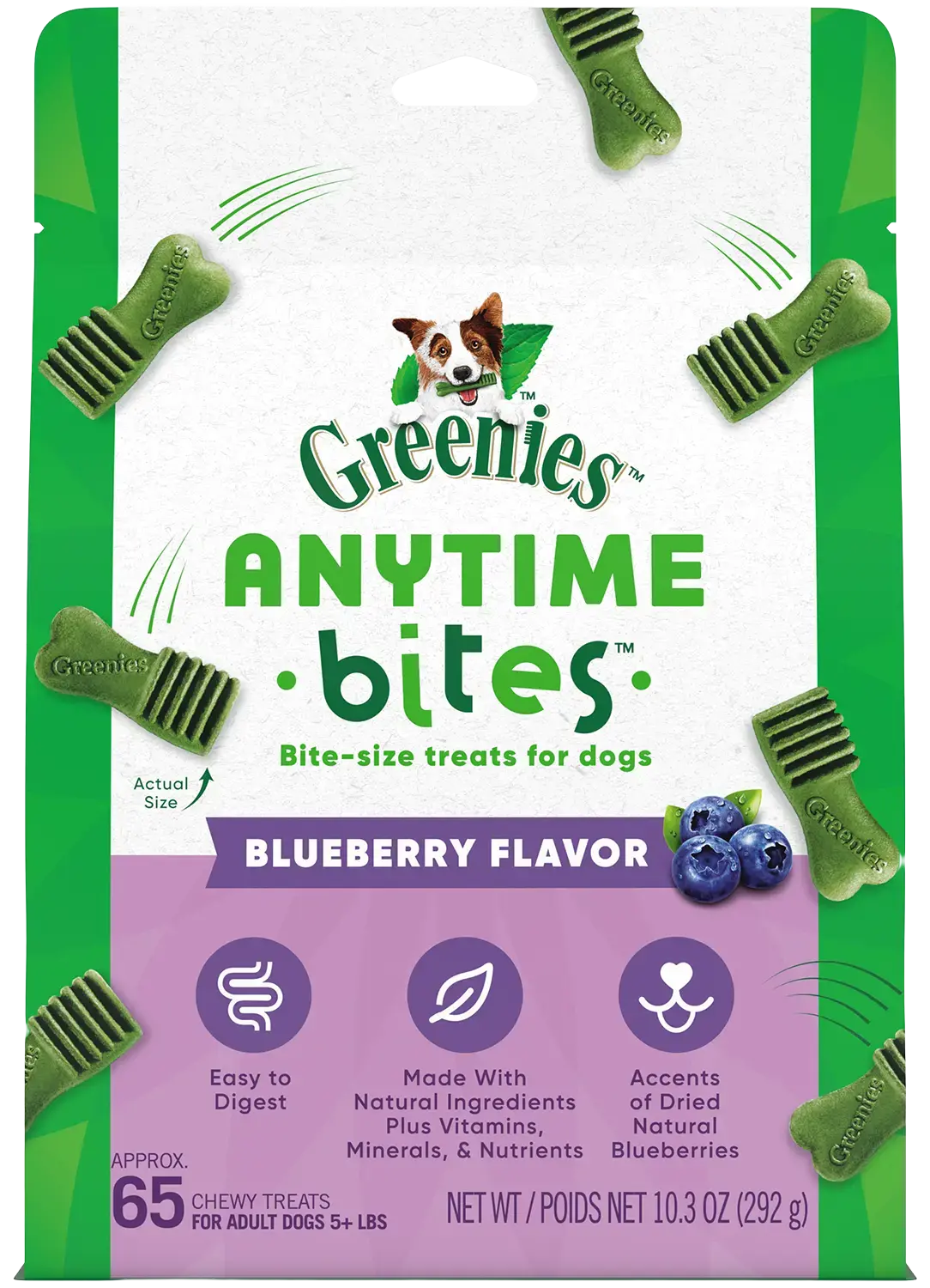 Greenies Anytime Bites Bite-Size Dog Dental Treats Blueberry 10.3-oz