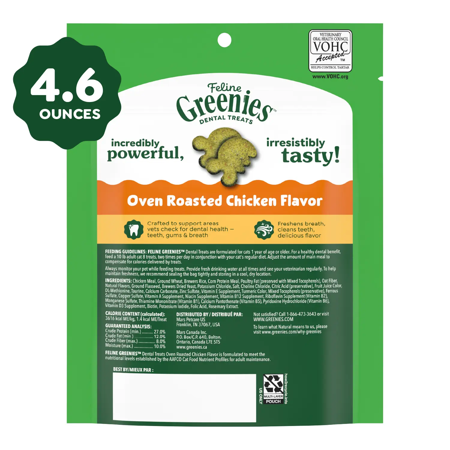 Greenies Feline Oven Roasted Chicken Adult Cat Dental Treats 4.6-oz - Image 4