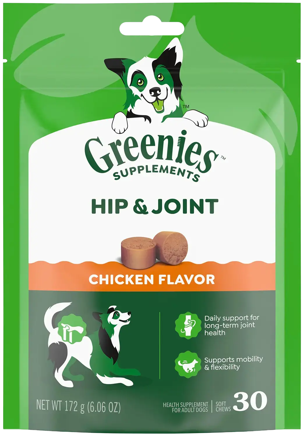 Greenies Hip & Joint Supplement Soft Chews for Adult Dogs Chicken Flavor 30 Count 6.08-oz - Image 2