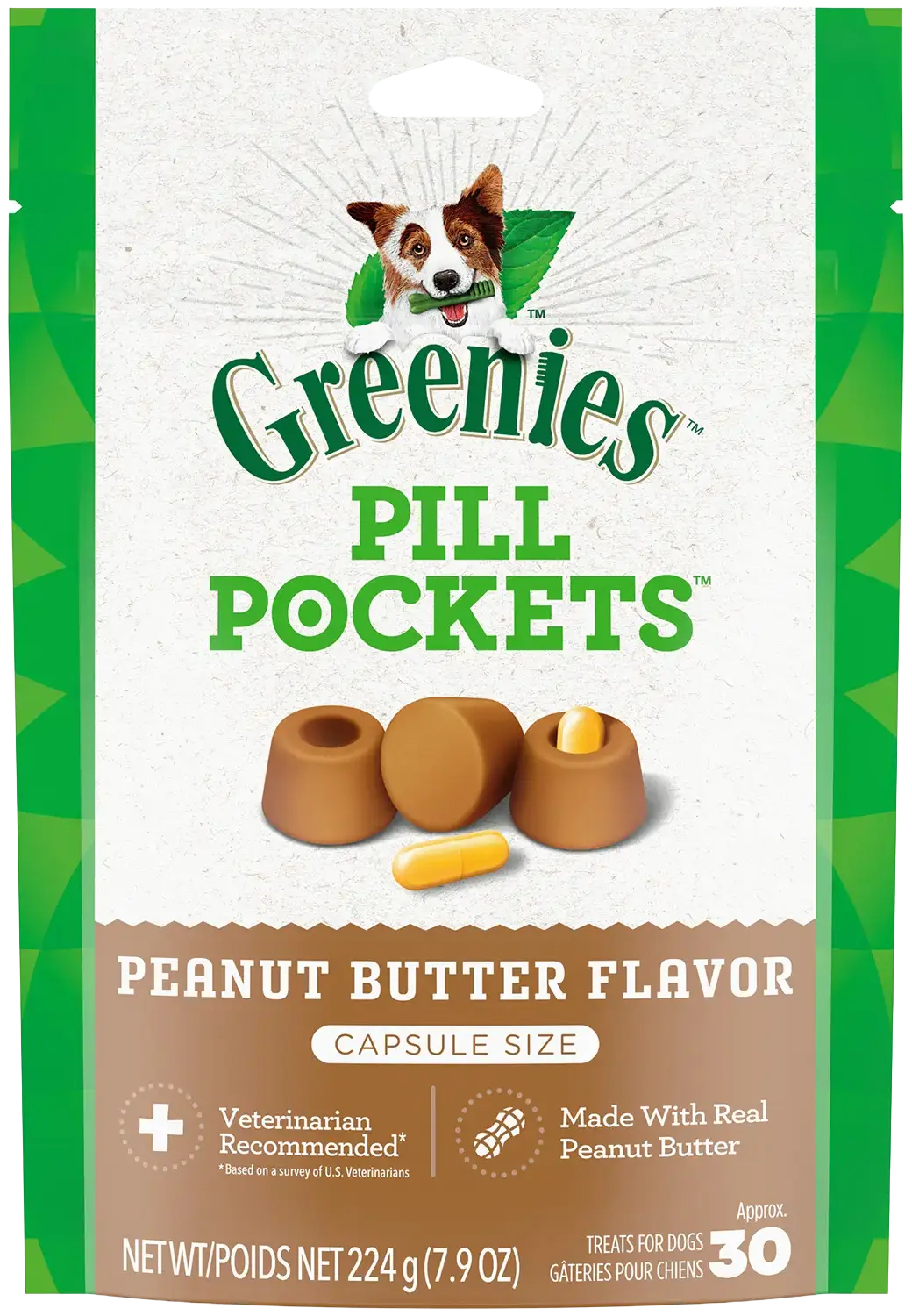 Greenies Capsule Pill Pockets Dog Treats Peanut Butter 7.9-oz 30 Count