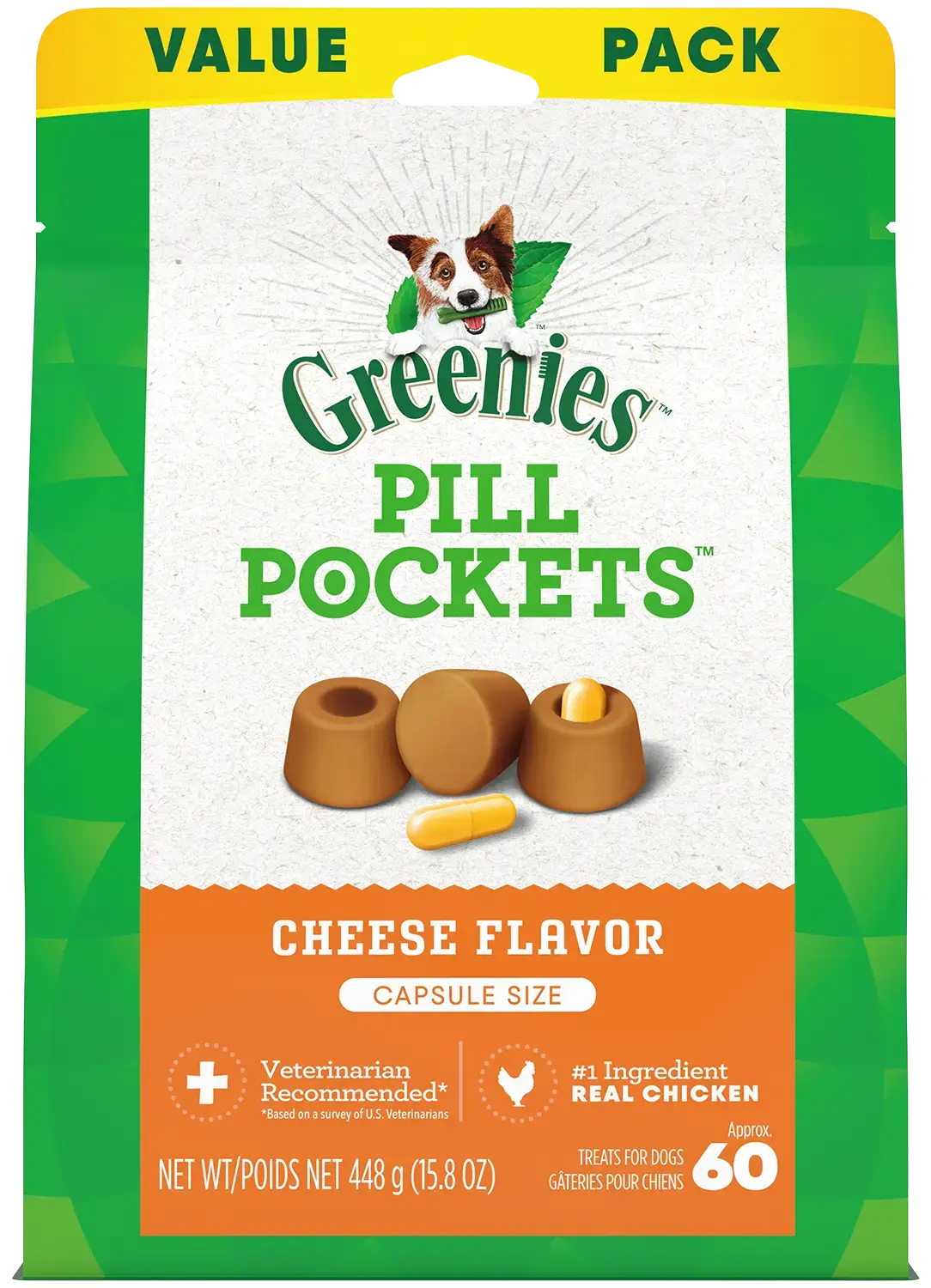 Greenies Capsule Pill Pockets Dog Treats Cheese 15.8-oz 60 Count