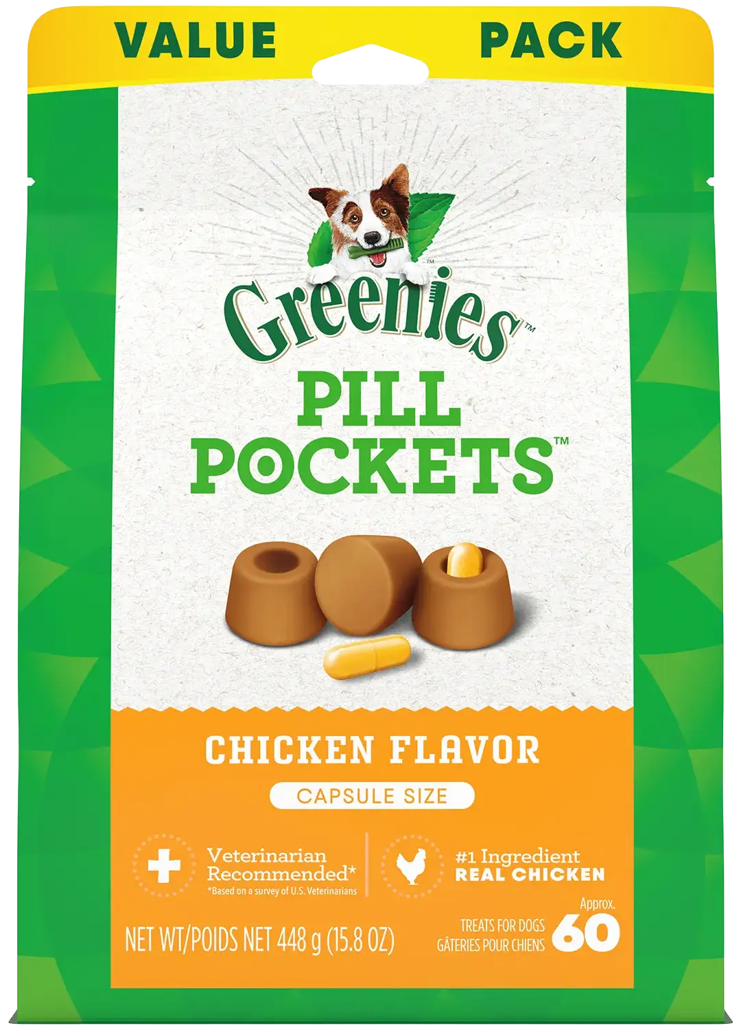 Greenies Capsule Pill Pockets Dog Treats Chicken 15.8-oz 60 Count