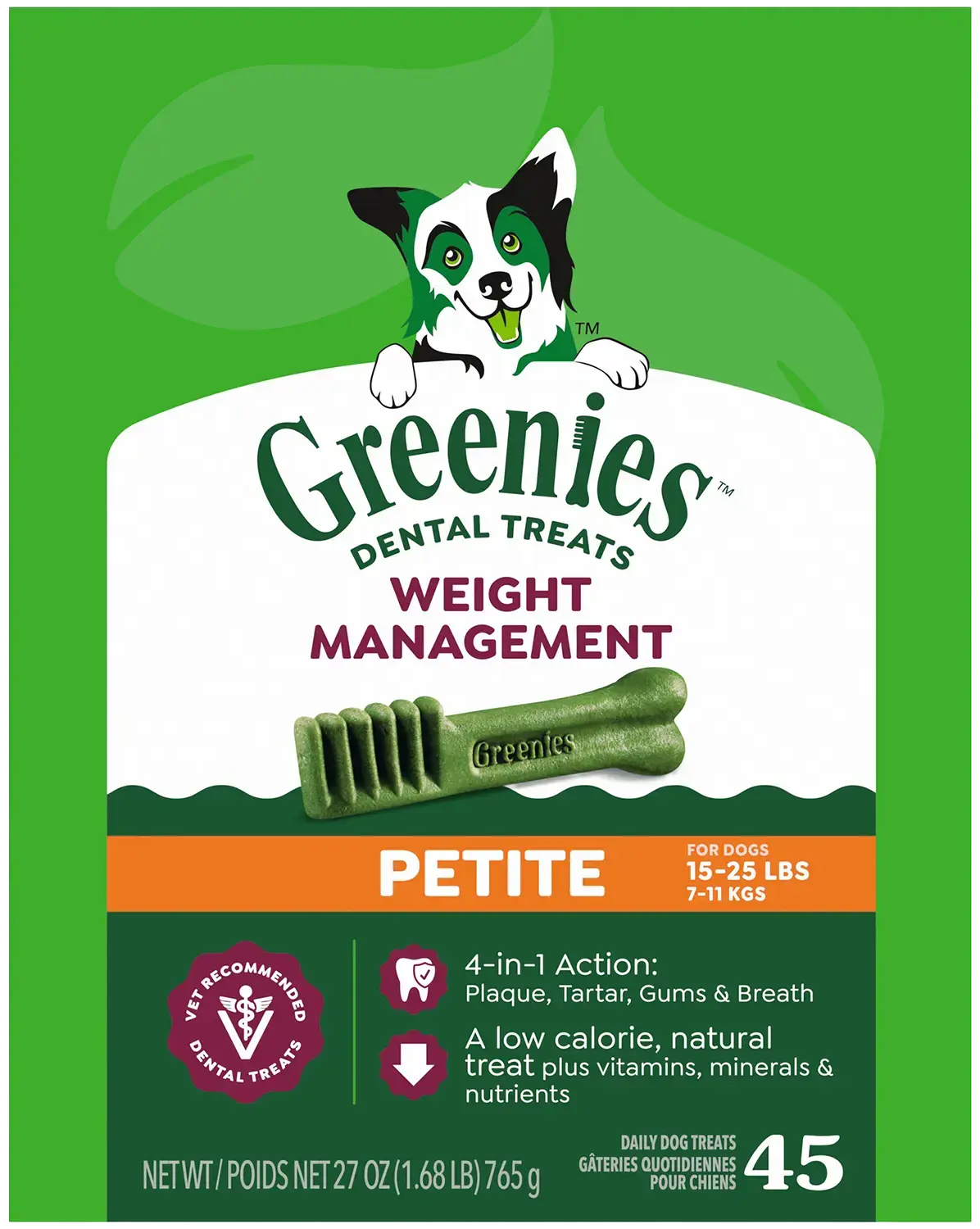 Greenies Weight Management Dog Dental Treats Petite 45 Count 27-oz