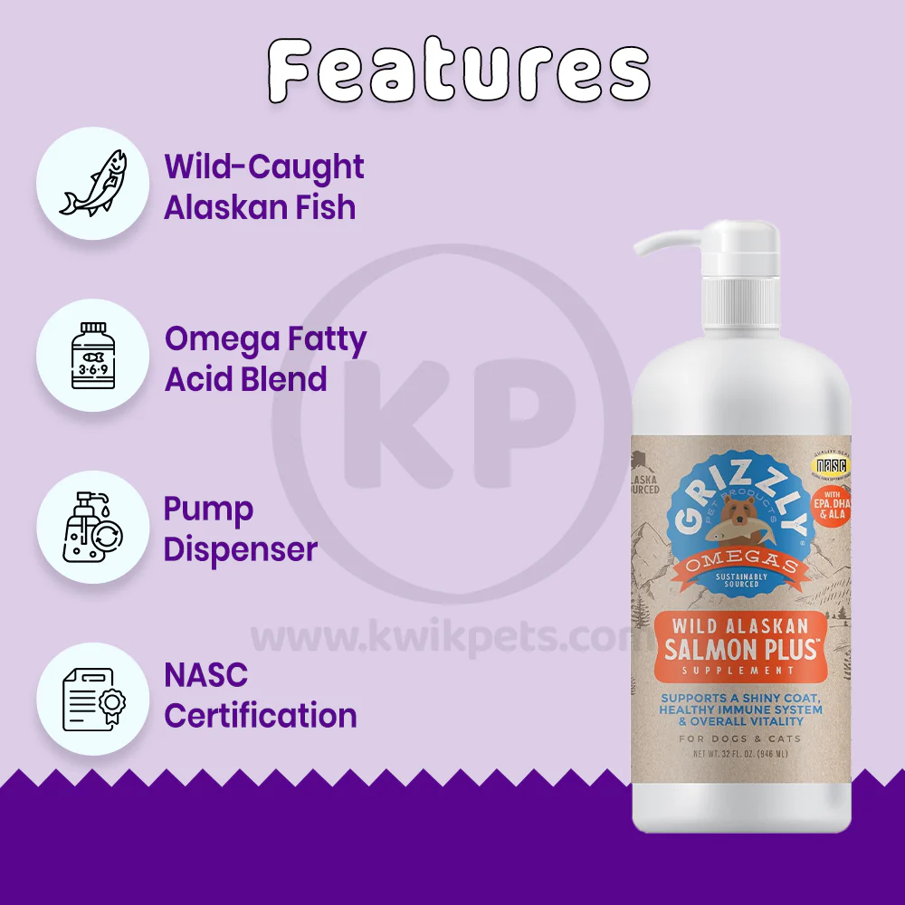 Grizzly Wild Alaskan Salmon Oil Plus Food Supplement for Dogs & Cats 32-oz - Image 3