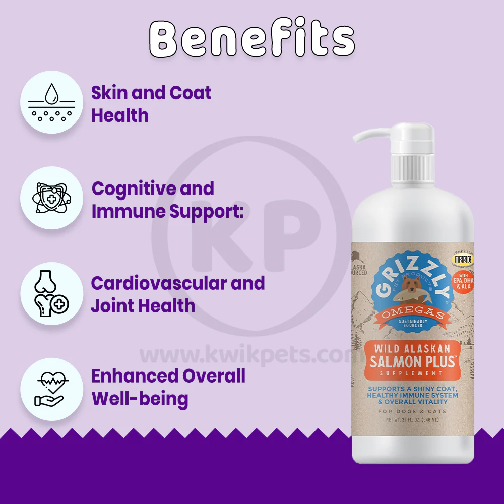 Grizzly Wild Alaskan Salmon Oil Plus Food Supplement for Dogs & Cats 32-oz - Image 4