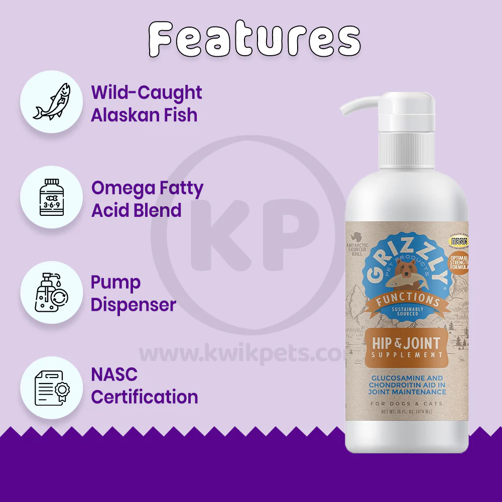 Grizzly Hip & Joint Support Liquid Supplement for Dogs & Cats 16-oz - Image 5