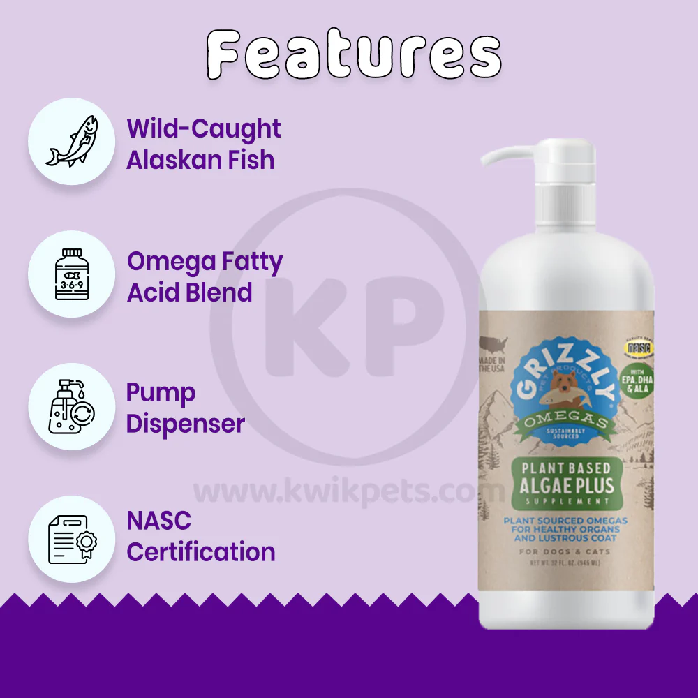 Grizzly Omegas Plant Based Algae Plus Food Supplement for Dogs & Cats 32-oz - Image 2