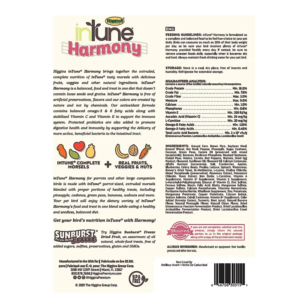 Higgins inTune Harmony Parrot & Large Bird Food 3-lb - Image 2
