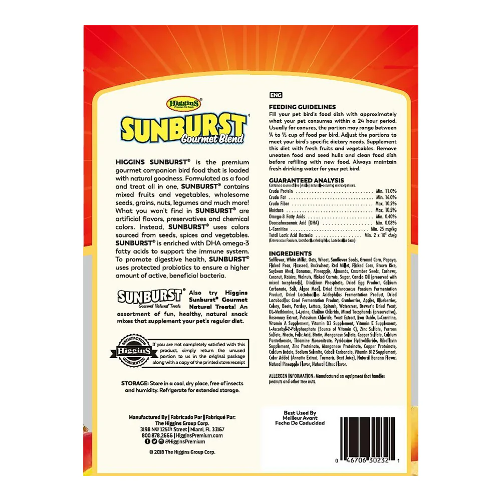 Higgins Sunburst Gourmet Blend Conure Bird Food 3-lb - Image 2