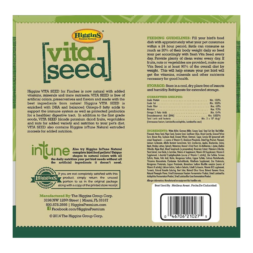 Higgins Vita Seed Finch Bird Food 5-lb - Image 2