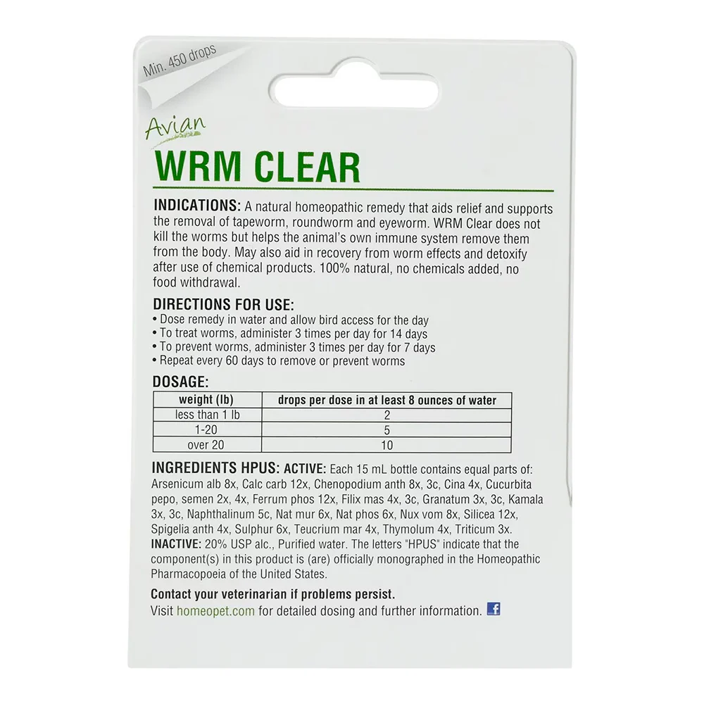 HomeoPet Avian WRM Clear Dewormer for Birds 15-ml - Image 2