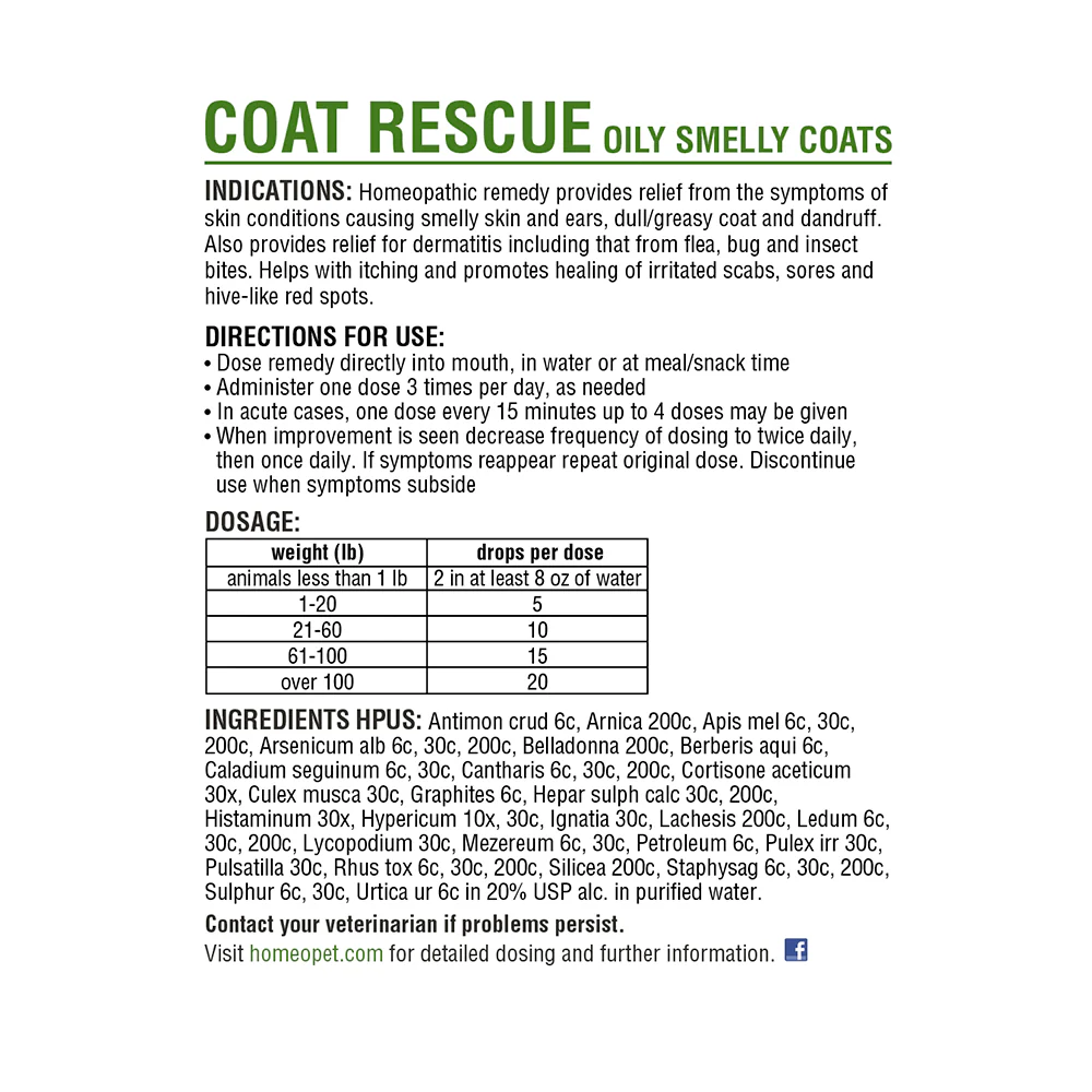 HomeoPet Coat Rescue Supplement for Oily & Smelly Coats 15 ml - Image 2
