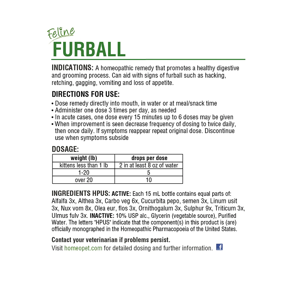 HomeoPet Feline Furball Hairball Control Supplement 15 ml - Image 2