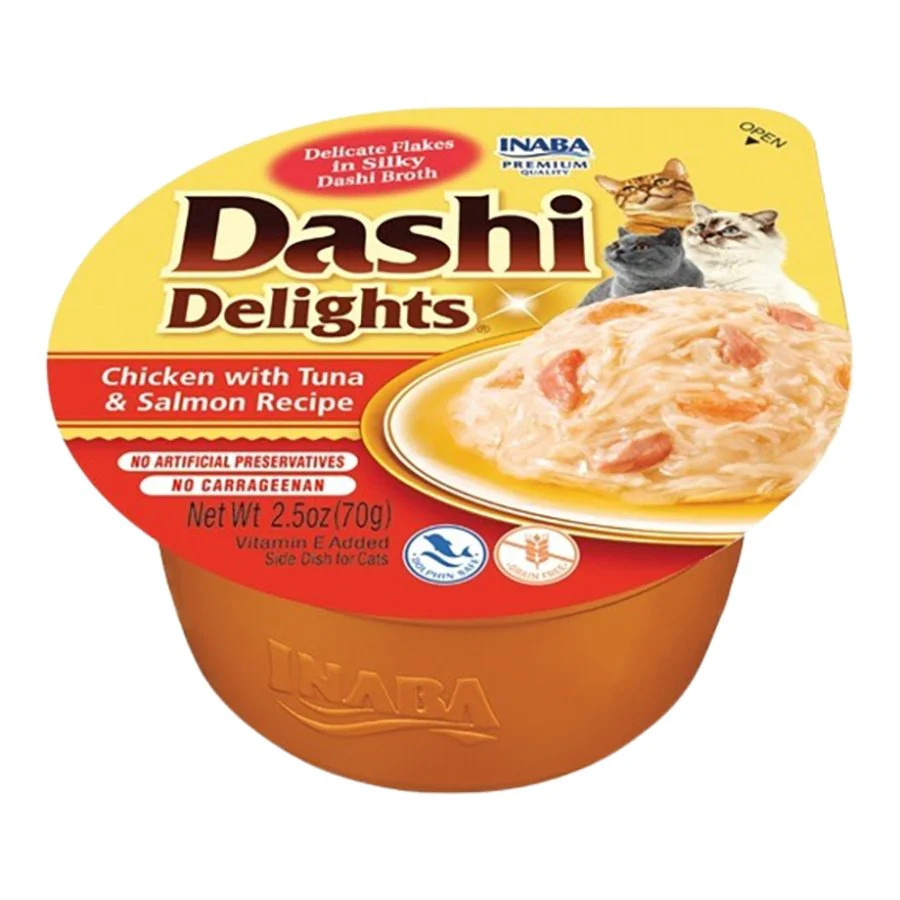 Inaba Dashi Delights Lickable Cat Treats Chicken with Tuna & Salmon Recipe 2.5-oz Cups 6 Count