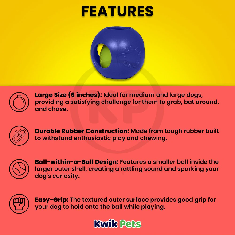 Jolly Pet Teaser Ball Dog Toy Blue Medium 6-in - Image 2
