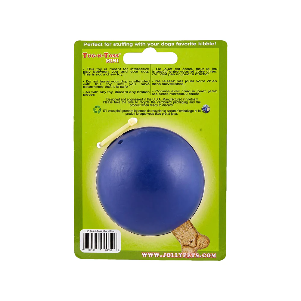 Jolly Pet Tug-n-Toss Mini Dog Toy Blue Small 3-in - Image 2