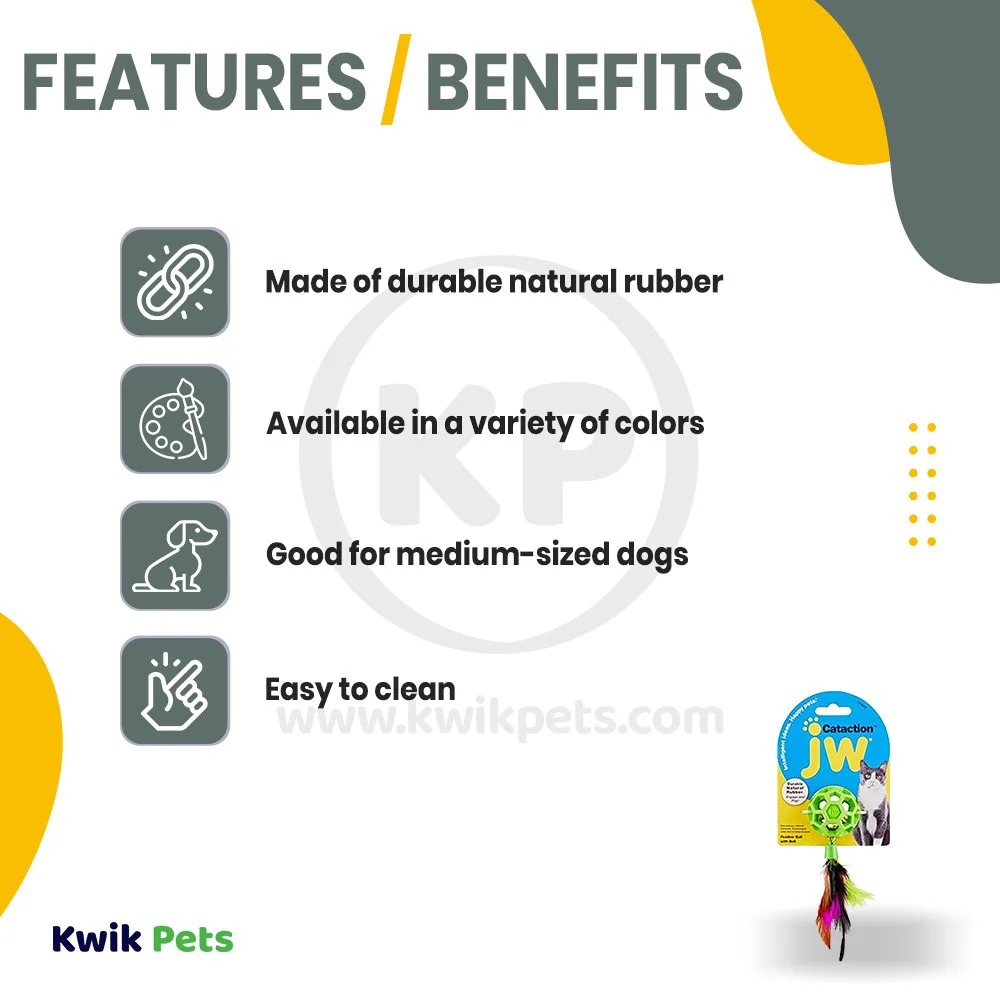 JW Pet Cataction Feather Ball with Bell Cat Toy Green - Image 2