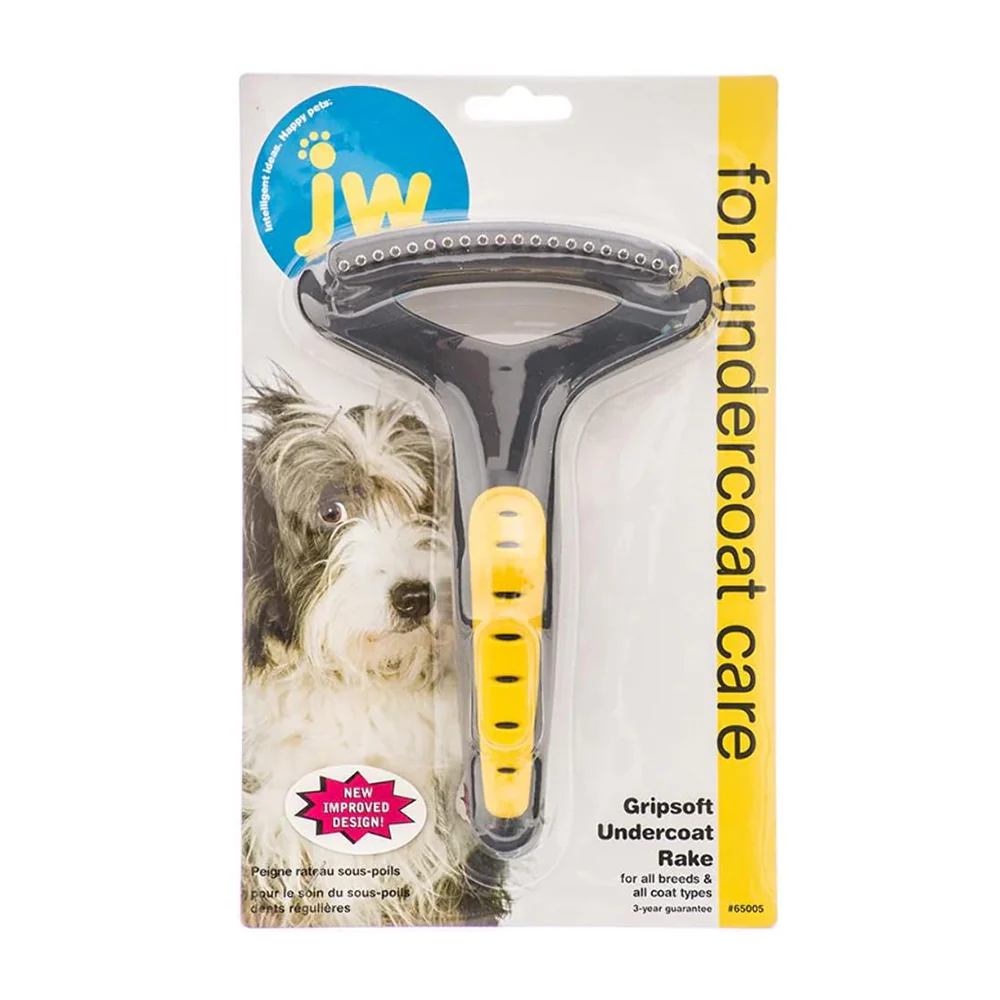 JW Pet GripSoft Undercoat Rake Regular Teeth for Dogs Grey Yellow