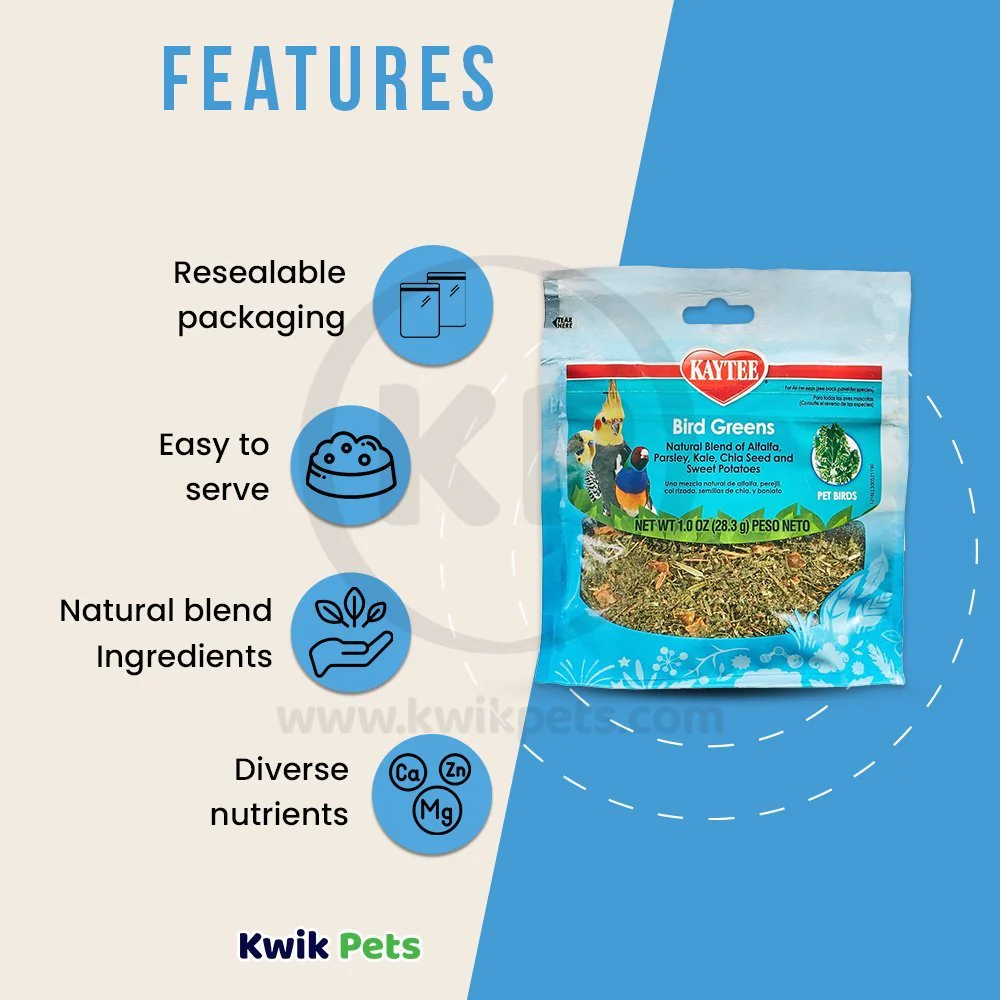 Kaytee Bird Greens Treat for All Pet Birds 1-oz - Image 3