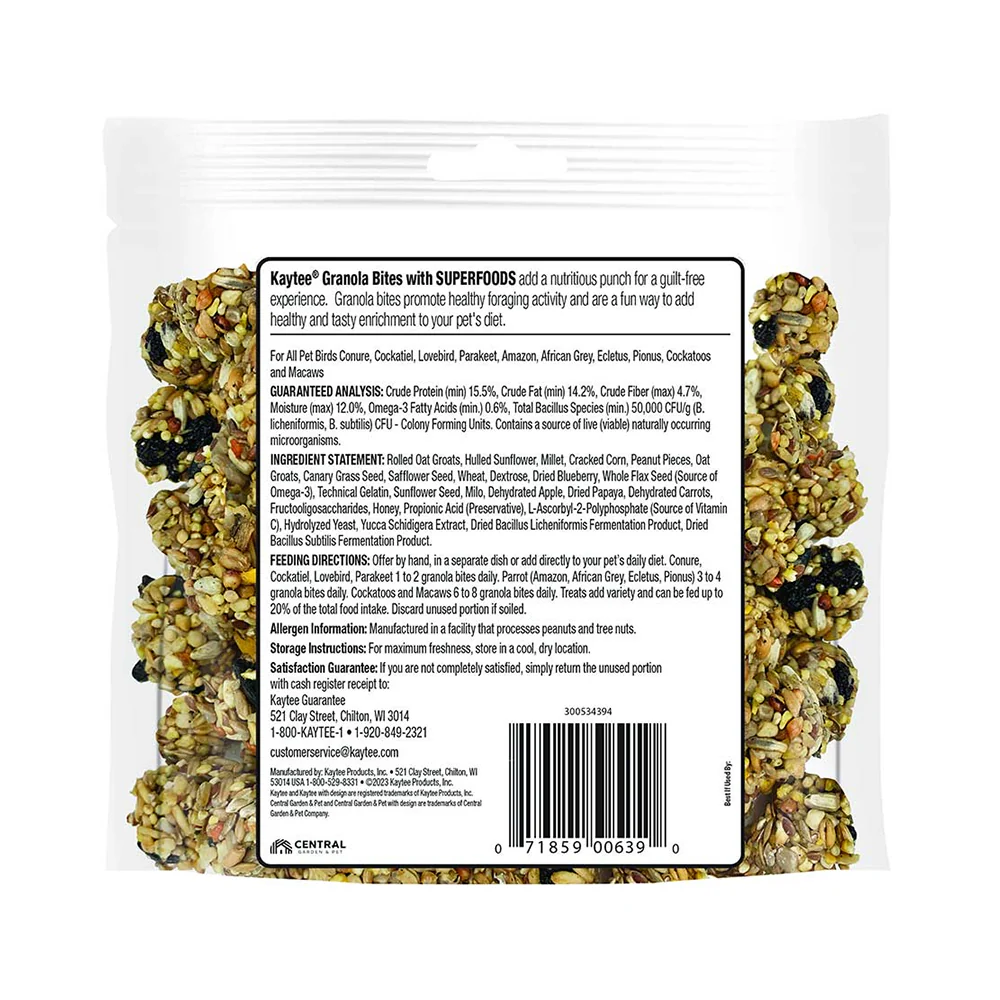 Kaytee Granola Bites with Superfoods Blueberry & Flax Pet Bird Treats 4.5-oz - Image 2