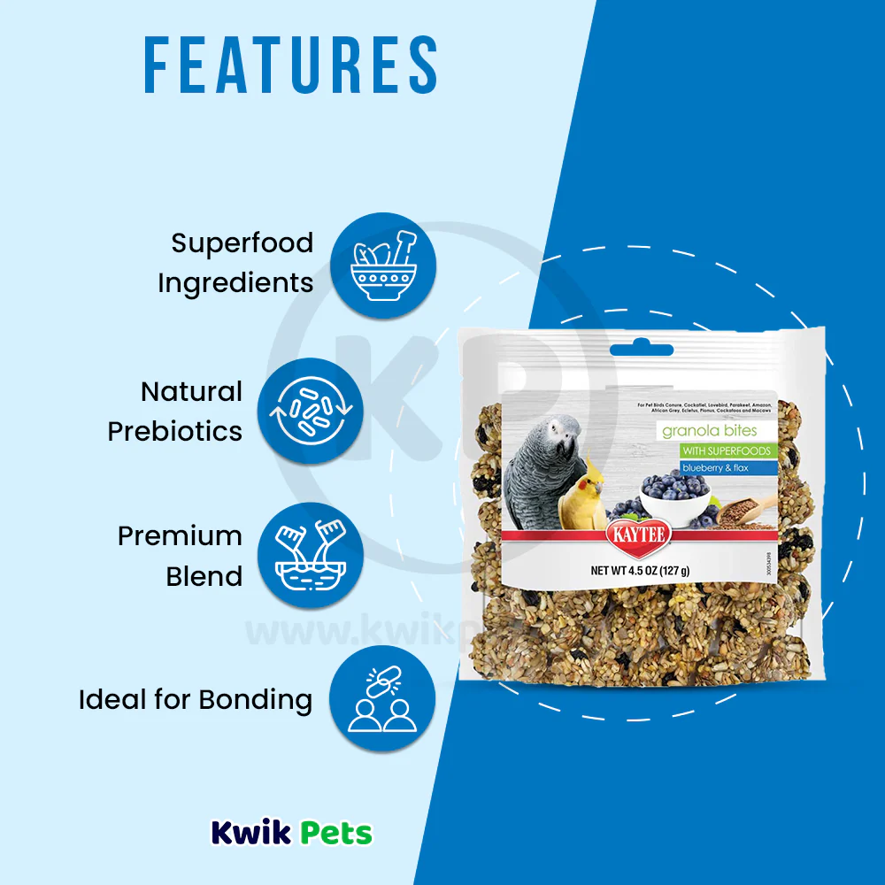 Kaytee Granola Bites with Superfoods Blueberry & Flax Pet Bird Treats 4.5-oz - Image 3