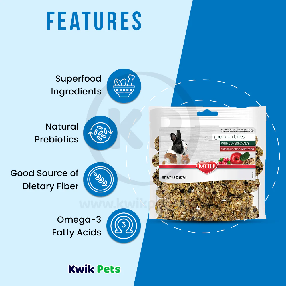 Kaytee Granola Bites with Superfoods Cranberry, Apple and Flax Small Animal Treats 4.5-oz - Image 3