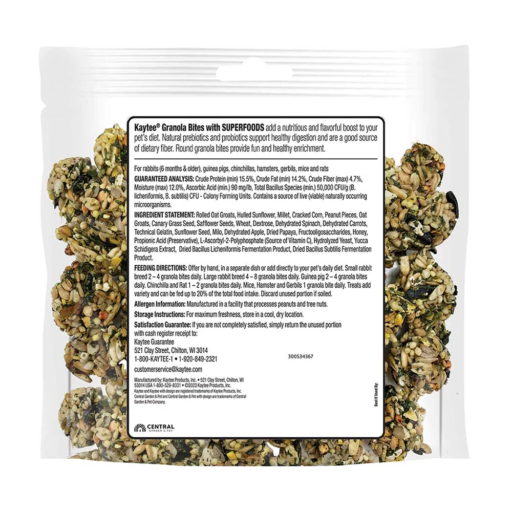 Kaytee Granola Bites with Superfoods Spinach & Carrot Small Animal Treats 4.5-oz - Image 2