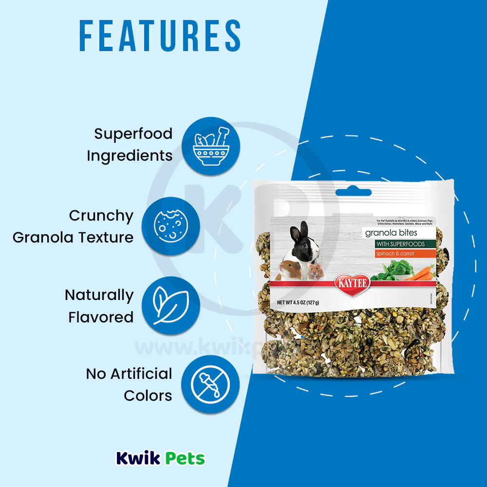 Kaytee Granola Bites with Superfoods Spinach & Carrot Small Animal Treats 4.5-oz - Image 3