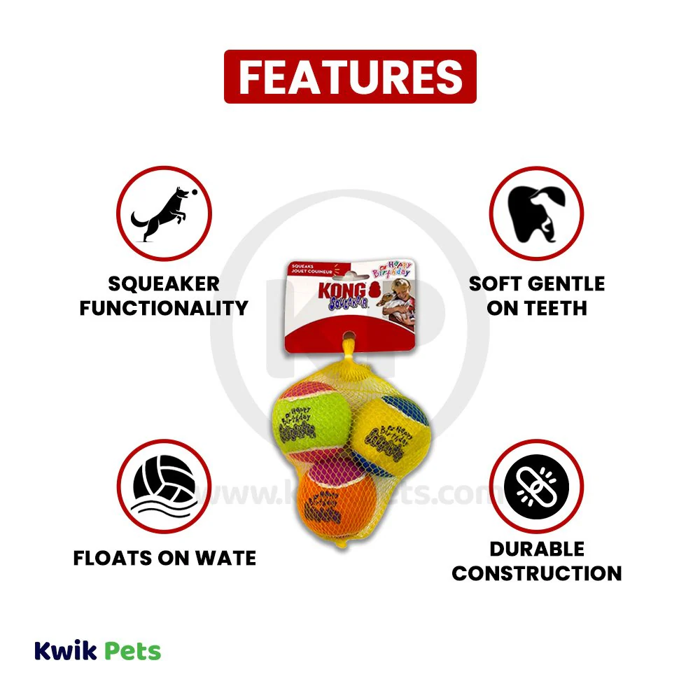 Kong Air Dog Squeakair Dog Toy Birthday Balls Medium 3 Count - Image 3