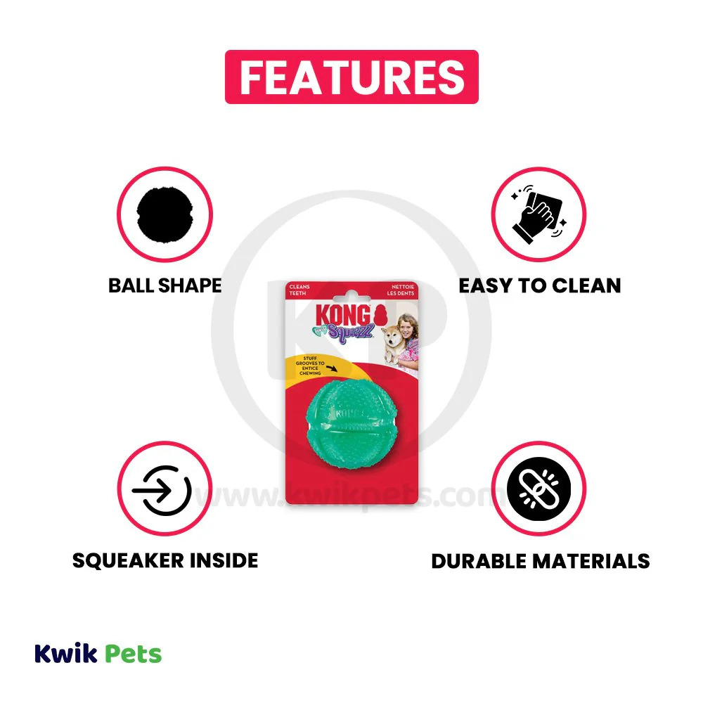 KONG Dental Squeezz Ball Dog Chew Toy Teal Medium - Image 3